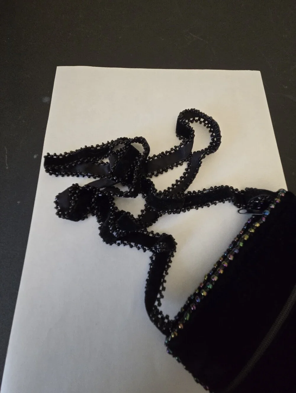Black Velvet Fleur-De-Lis Womens Cross Body Small Purse Seed Beads & Stones - Picture 7 of 10